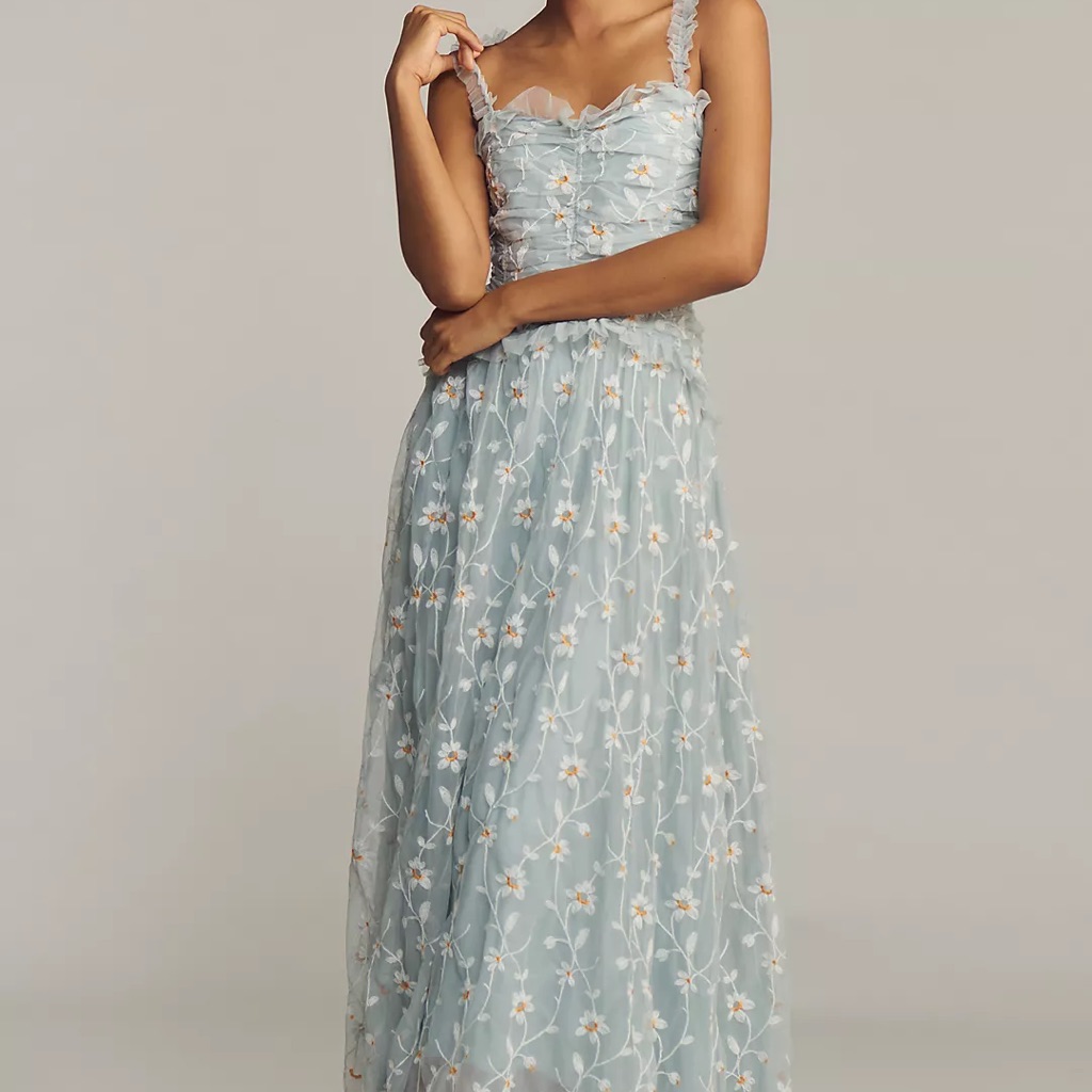 By Anthropologie Sleeveless Tulle A-Line Maxi Dress Sz M